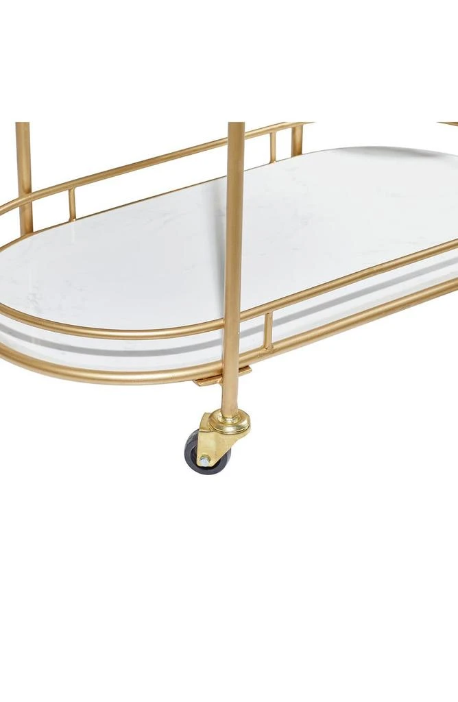 商品WILLOW ROW|Goldtone Metal Contemporary Bar Cart with Lockable Wheels & Mirrored Top,价格¥2885,第3张图片详细描述