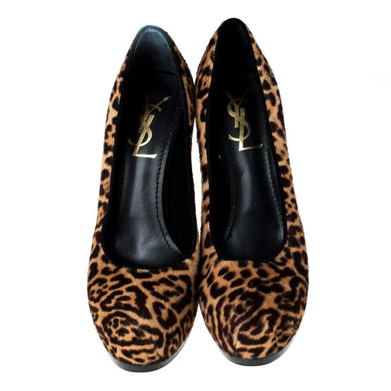 商品[二手商品] Yves Saint Laurent|Saint Laurent Paris Beige/Brown Leopard Print Pony Hair Tribtoo Platform Pumps Size 36,价格¥1215,第3张图片详细描述