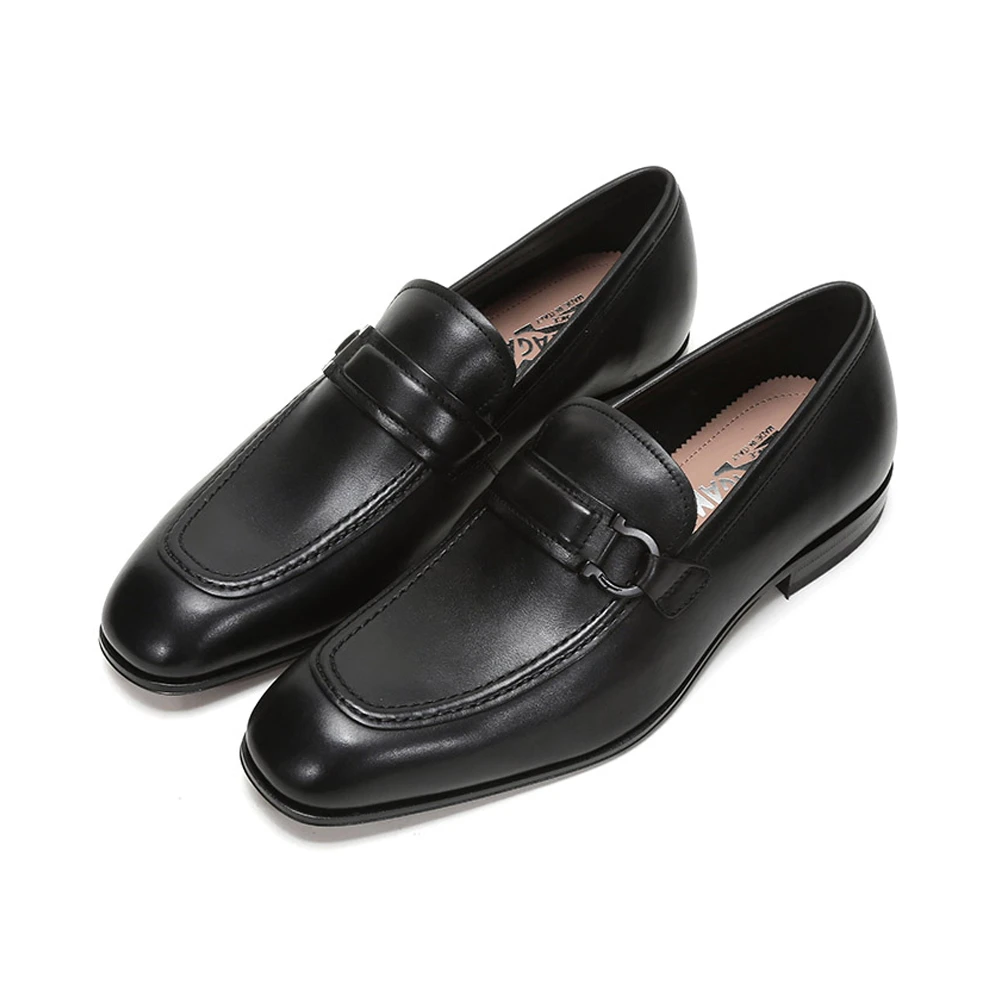 SALVATORE FERRAGAMO 男士黑色AUSTIN系列牛皮GANCINI莫卡辛鞋皮鞋 0705680 商品