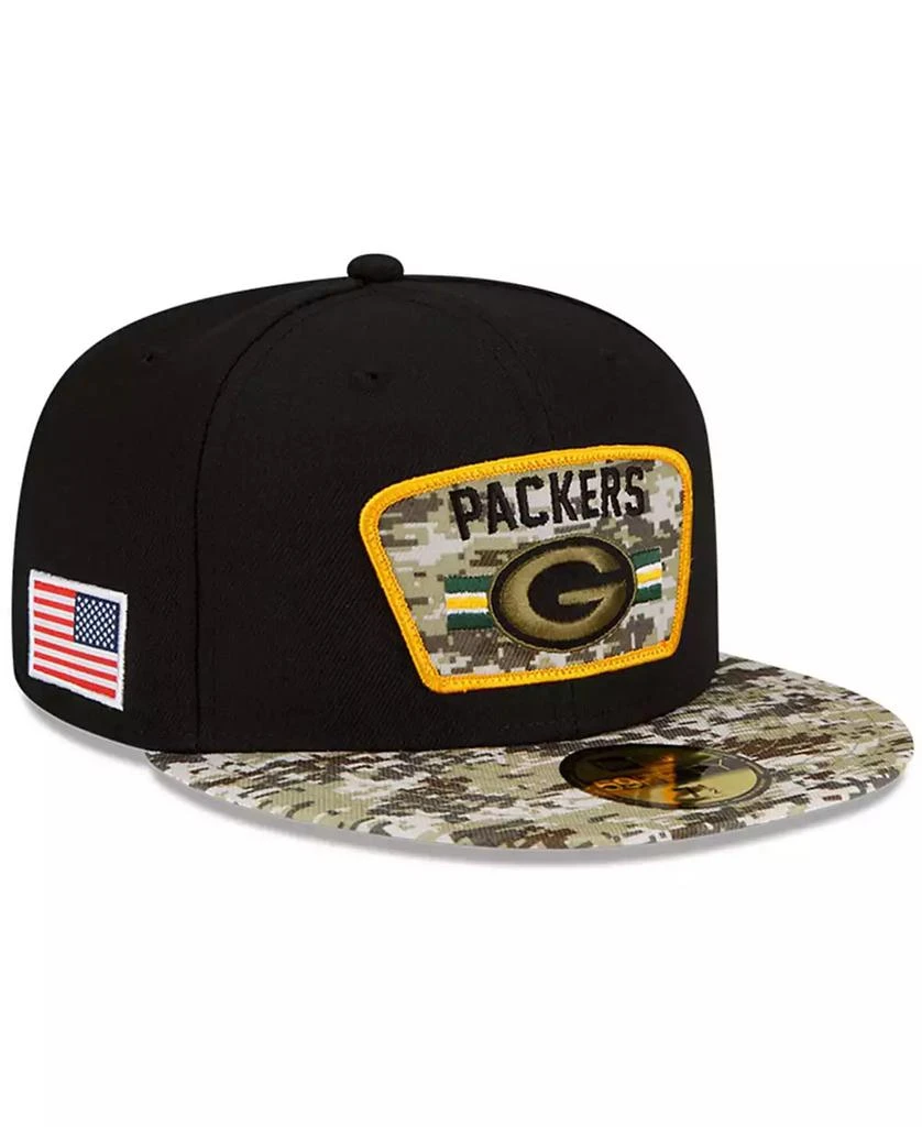 商品New Era|Men's Black-Camouflage Green Bay Packers 2021 Salute To Service 59FIFTY Fitted Hat,价格¥247,第1张图片