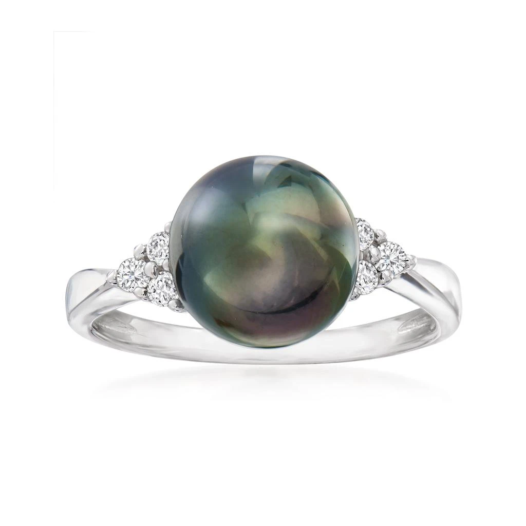 商品Ross-Simons|9-9.5mm Black Cultured Tahitian Pearl and . Diamond Ring in Sterling Silver,价格¥1351,第1张图片