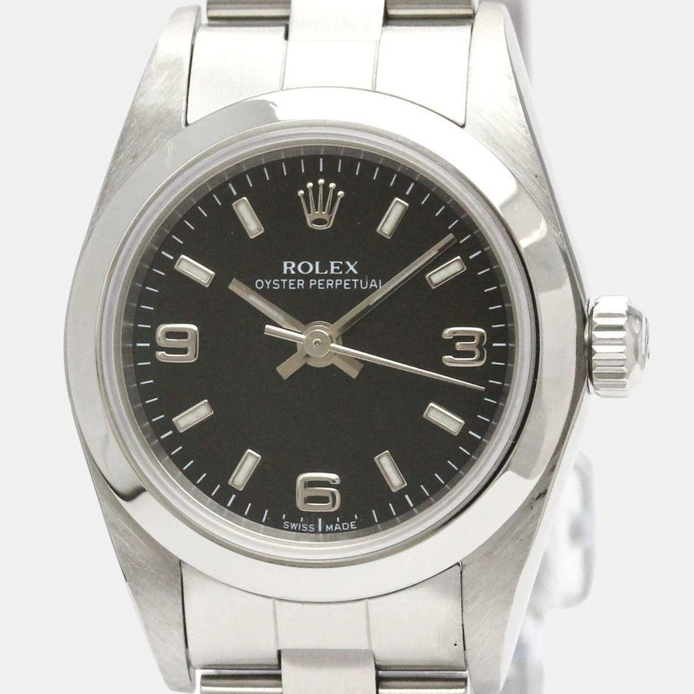 商品[二手商品] Rolex|Rolex Black Stainless Steel Oyster Perpetual 76080 Automatic Women's Wristwatch 24 mm,价格¥17087,第2张图片详细描述