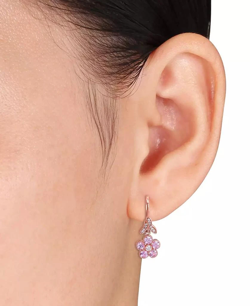 商品Macy's|Pink Sapphire (1-1/4 ct. t.w.) & Diamond (1/7 ct. t.w.) Flower Drop Earrings in 10k Rose Gold,价格¥7455,第2张图片详细描述