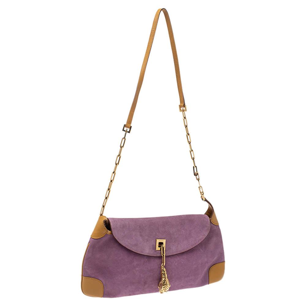 Gucci Purple/Tan Suede and Leather Tiger Charm Shoulder Bag商品第3张图片规格展示