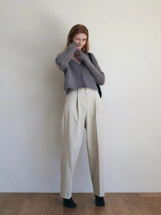 商品LOEIL|Fold Pin Tuck Wide Cotton Pants - Cream,价格¥767,第3张图片详细描述