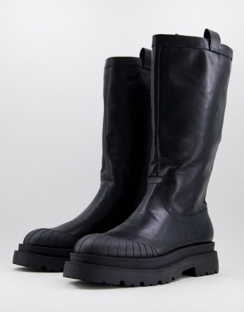 商品ASOS|ASOS DESIGN calf length chelsea boot in black faux leather with matte finish,价格¥359,第1张图片