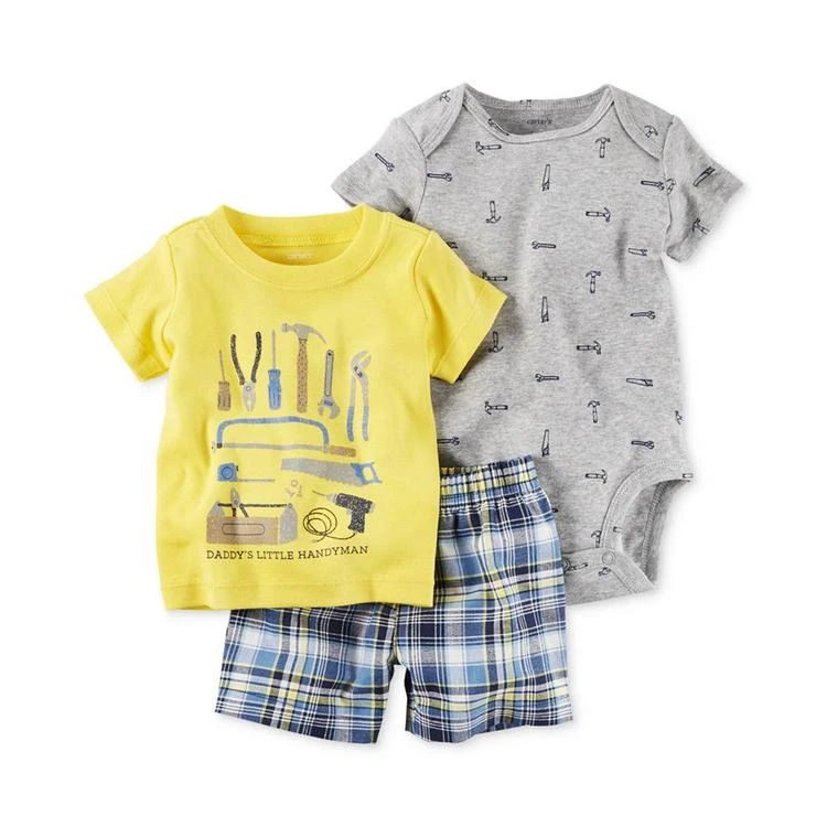 商品Carter's|3-Pc. Tool Time T-Shirt, Bodysuit & Shorts Set, Baby Boys (0-24 months),价格¥73,第2张图片详细描述