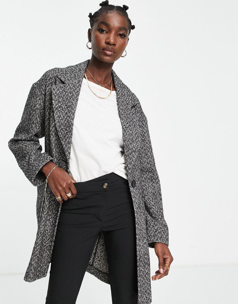 Topshop textured short coat in grey商品第1张图片规格展示