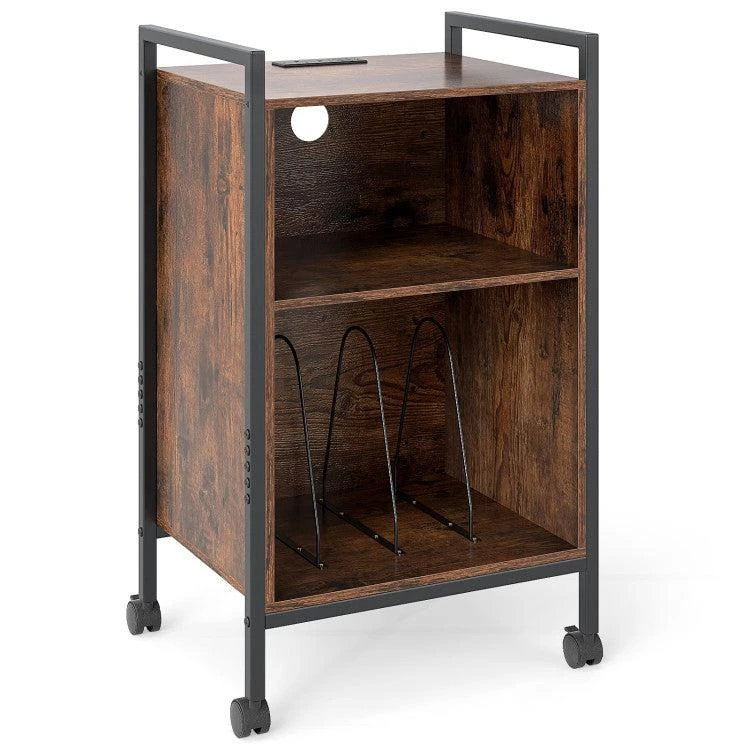 商品Hivvago|Mobile Record Player Stand with Power Outlet-Rustic Brown,价格¥914,第1张图片