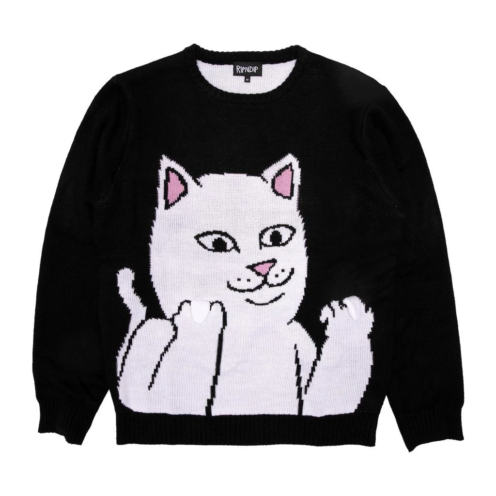 商品RIPNDIP|黑色长袖圆领毛衣针织衫(会动的中指),价格¥538,第4张图片详细描述