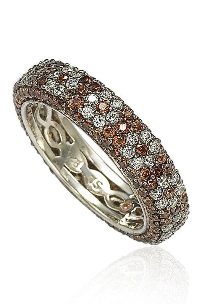 商品Suzy Levian|Sterling Silver Brown & White Cubic Zirconia Flower Eternity Band Ring,价格¥927,第1张图片