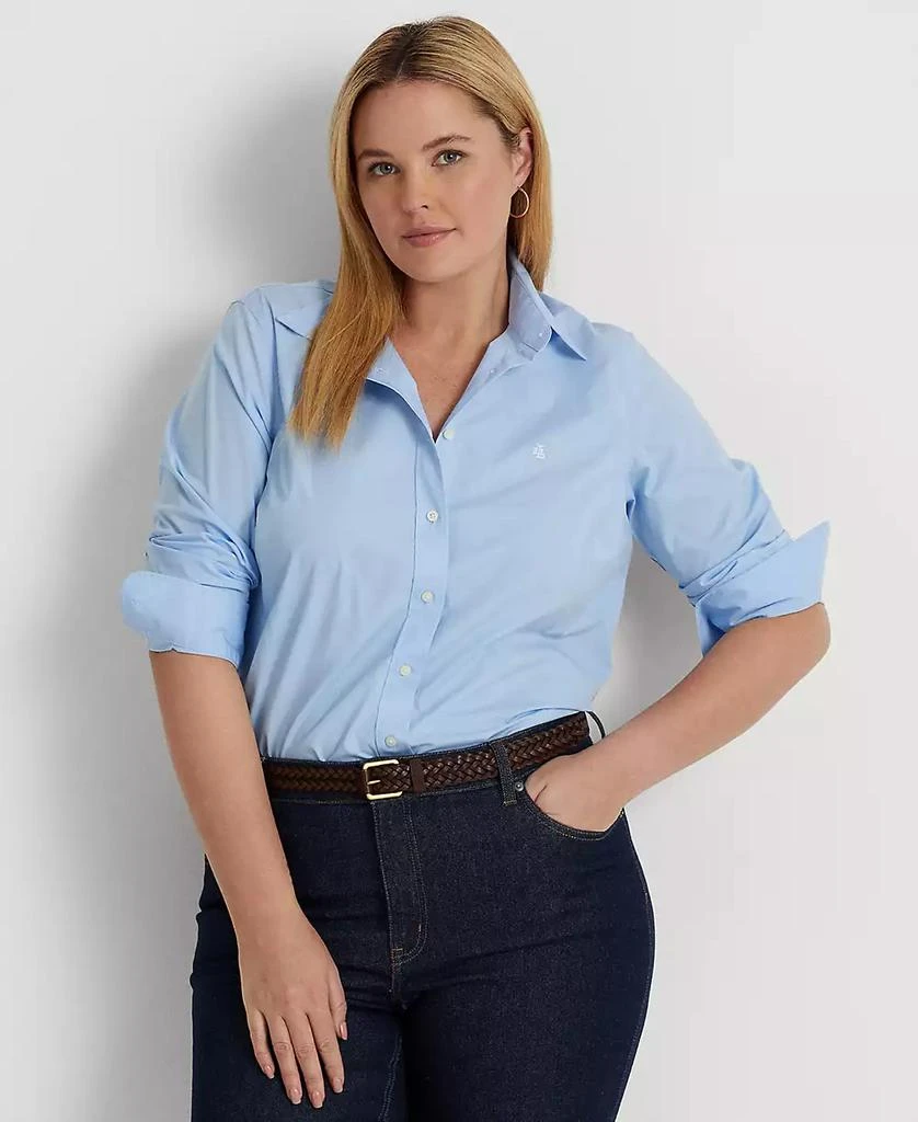 商品Ralph Lauren|Plus-Size Easy Care Cotton Shirt,价格¥680,第2张图片详细描述