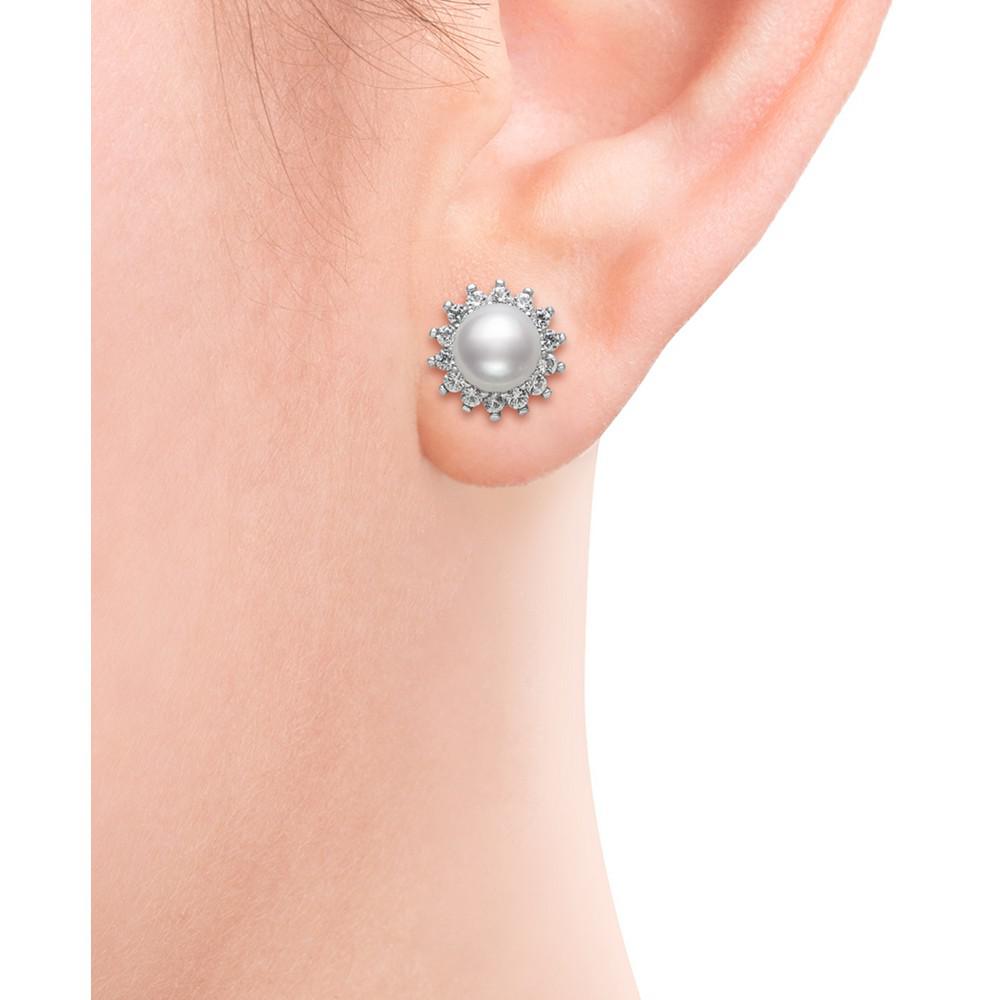 Cultured Freshwater Pearl (6-7mm) & Cubic Zirconia Stud Earrings in Sterling Silver, Created for Macy's商品第2张图片规格展示
