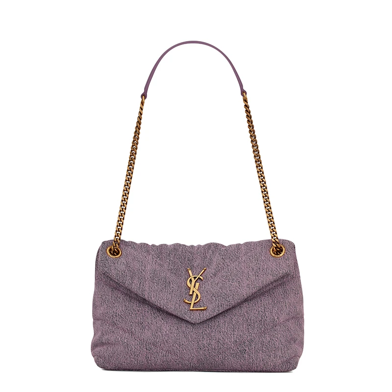 商品Yves Saint Laurent|SAINT LAURENT PARIS/圣罗兰 YSL 22新款PUFFER系列 女士小号漂白淡紫色牛仔布料光滑皮革单肩斜挎手提链条包577476FAADY5352,价格¥17032,第1张图片
