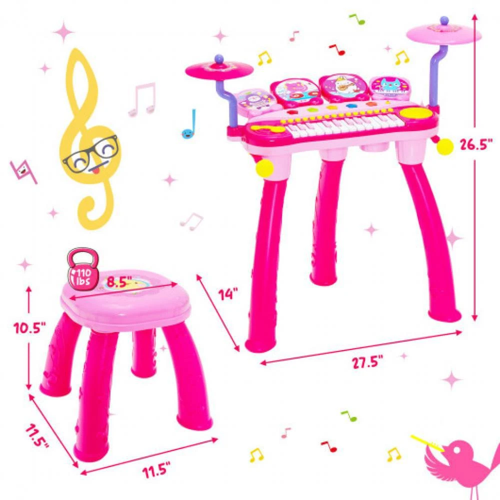 商品Hivvago|24-Key Piano Keyboard DJ Drum Combination with Microphone and MP3-Pink,价格¥557,第4张图片详细描述