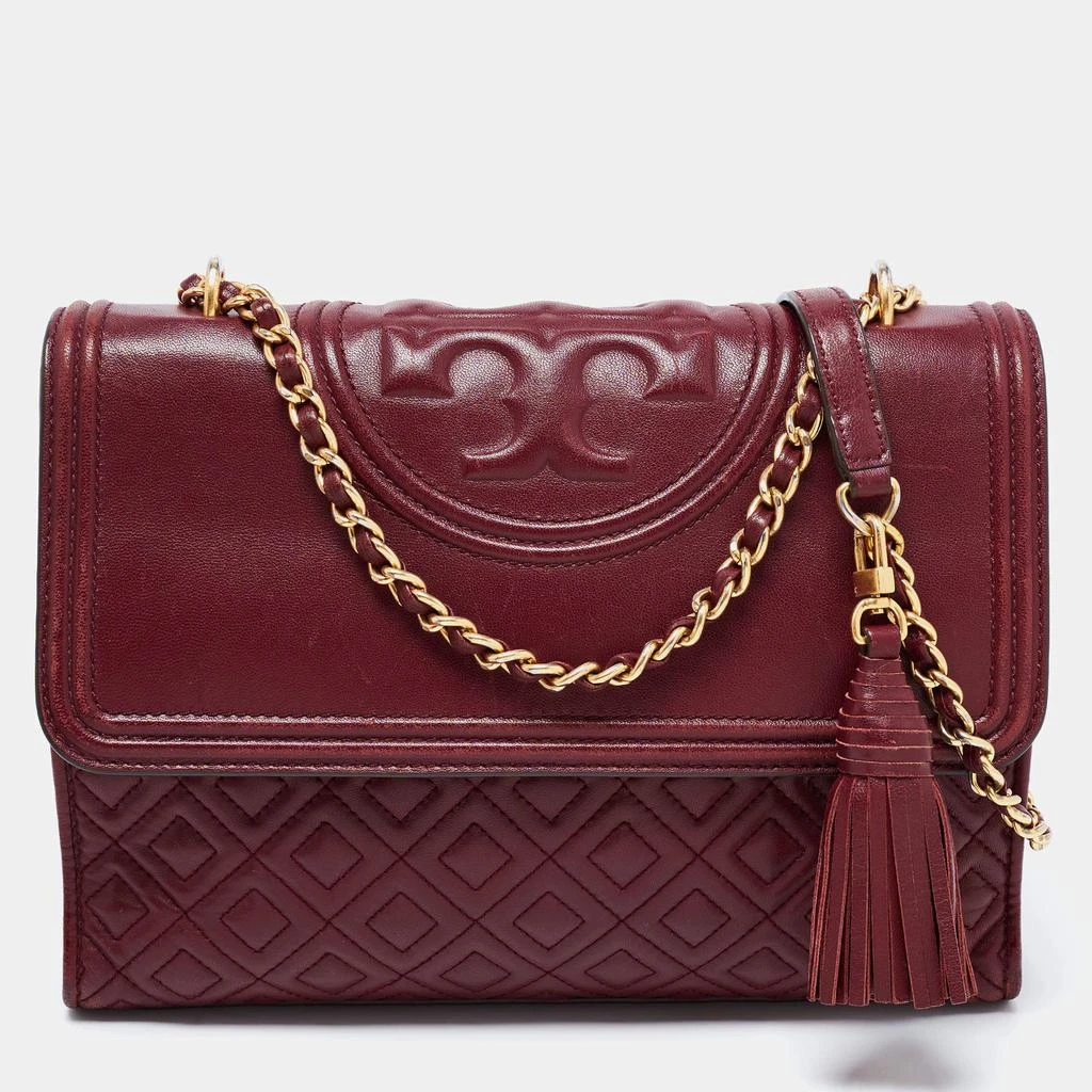 商品[二手商品] Tory Burch|Tory Burch Burgundy Quilted Leather Large Fleming Shoulder Bag,价格¥1541,第1张图片