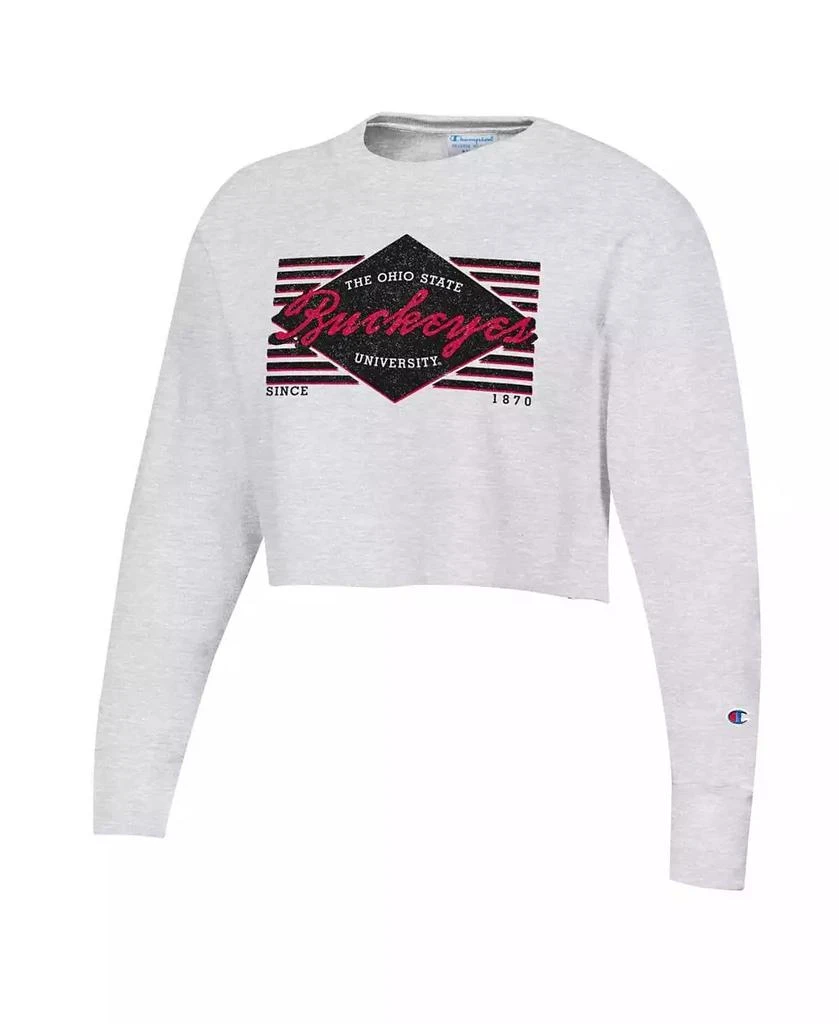 商品CHAMPION|Women's Heather Gray Distressed Ohio State Buckeyes Reverse Weave Cropped Pullover Sweatshirt,价格¥360,第3张图片详细描述