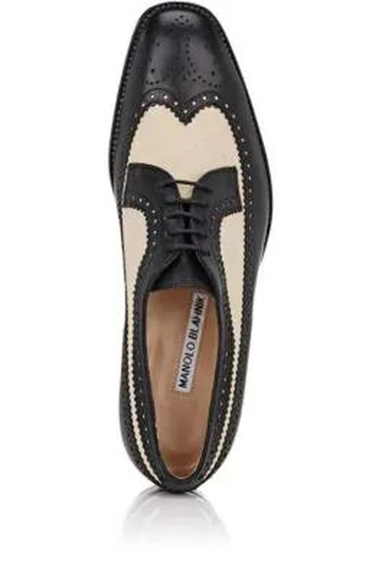 商品Manolo Blahnik|Lorenzabi Leather & Linen Oxfords,价格¥2372,第4张图片详细描述