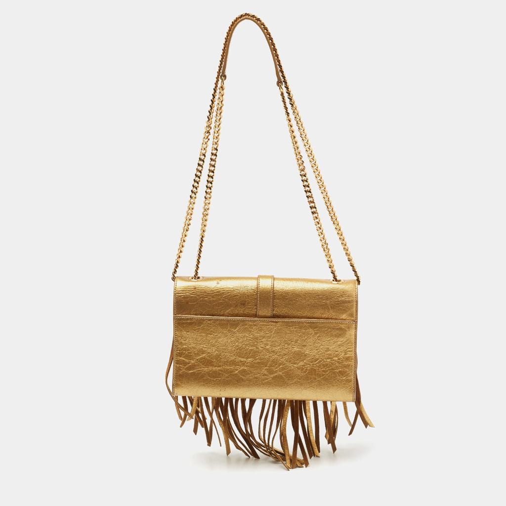 商品[二手商品] Yves Saint Laurent|Saint Laurent Metallic Gold Leather And Suede Small Fringe Envelope Shoulder Bag,价格¥6153,第6张图片详细描述