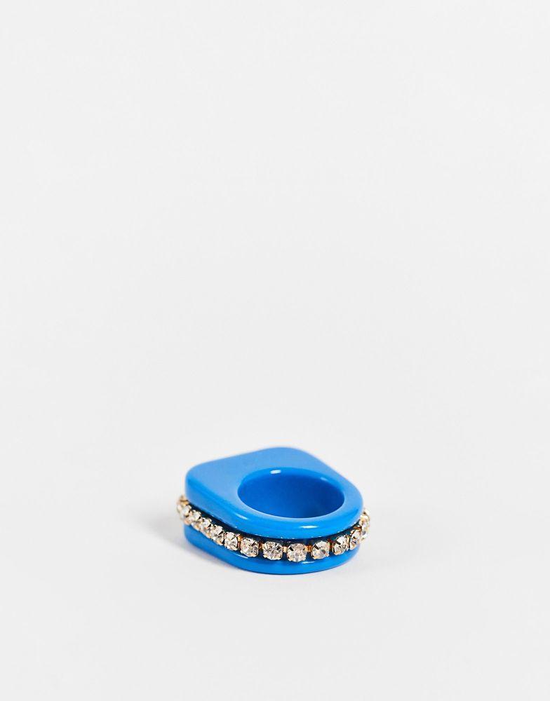 ASOS DESIGN plastic ring with crystal cupchain in blue商品第4张图片规格展示