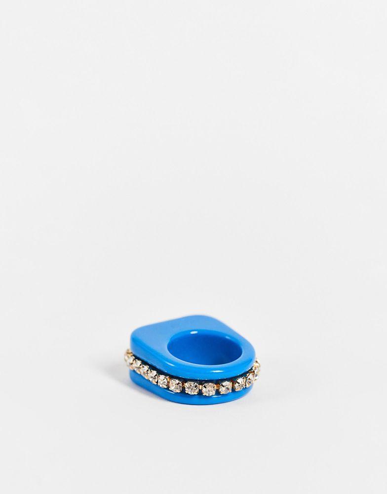 商品ASOS|ASOS DESIGN plastic ring with crystal cupchain in blue,价格¥27,第6张图片详细描述