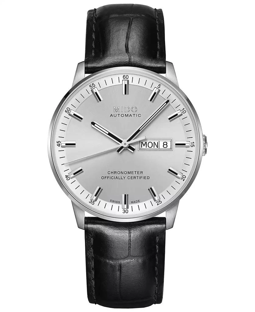 商品MIDO|Men’s Swiss Automatic Chronometer Commander Black Leather Strap Watch 40mm,价格¥9178,第1张图片