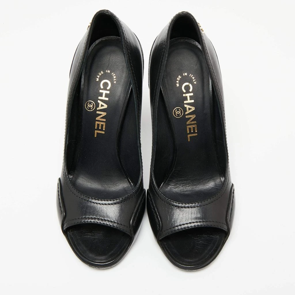 商品[二手商品] Chanel|Chanel Black Leather CC Open Toe Pumps Size 36,价格¥2266,第3张图片详细描述
