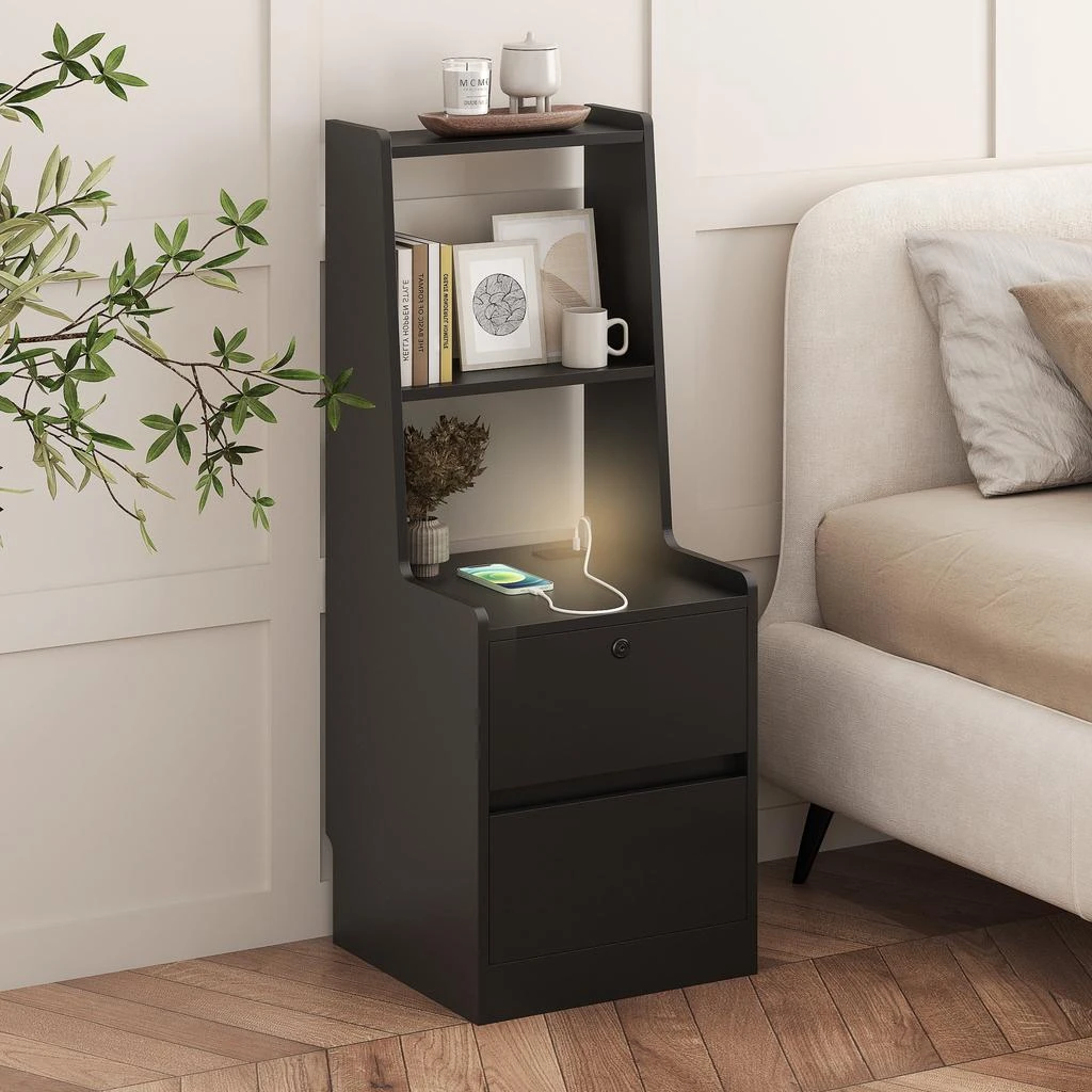 商品Streamdale Furniture|Streamdale Smart Storage Cabinet with Charging Station & Voice-Controlled LED Night Light,价格¥1053,第2张图片详细描述