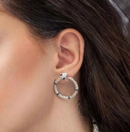 银镶晶钻蛇形设计感耳环女欧美动物圆形耳环（香港仓发货）商品第11张图片规格展示