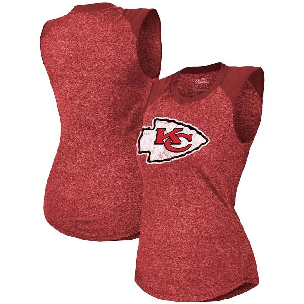 商品Majestic|Women's Red Kansas City Chiefs Retro Tri-Blend Raglan Muscle Tank Top,价格¥223,第1张图片