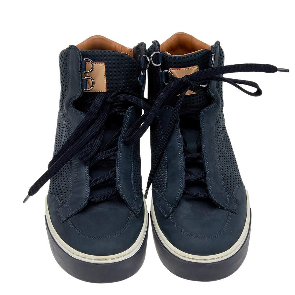 Louis Vuitton Navy Blue Perforated Nubuck Leather Speaker High Top Sneakers Size 40商品第3张图片规格展示