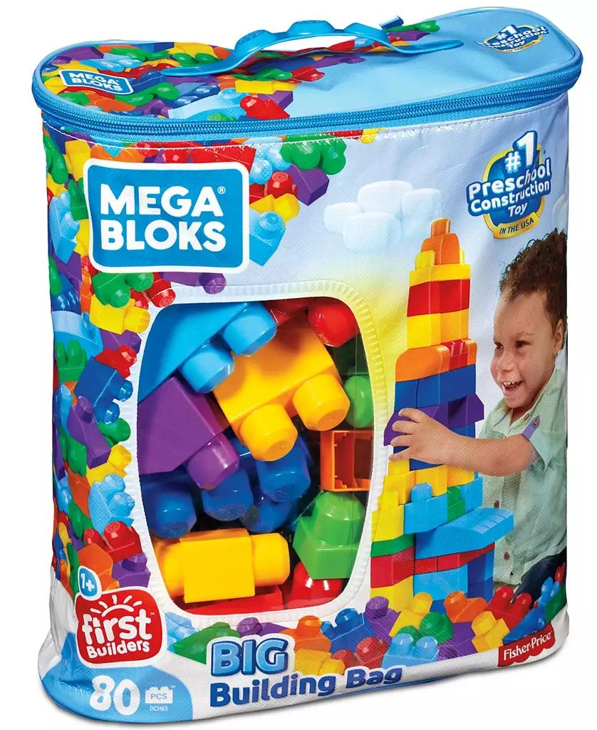 商品Mega Bloks|80-piece Big Building Bag Blocks for Toddlers 1-3, Blue,价格¥157,第2张图片详细描述