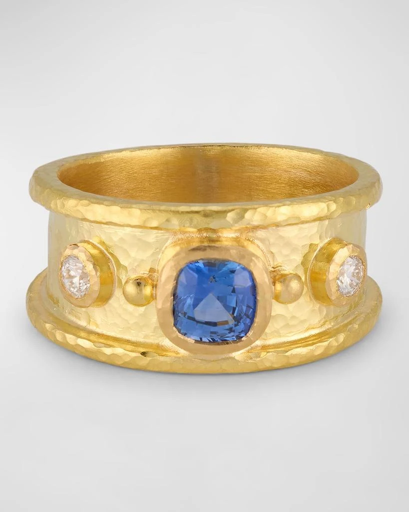 商品Elizabeth Locke|19K Yellow Gold Medium Square Blue Sapphire and Diamond Cigar Band Ring, Size 6.5,价格¥33969,第1张图片