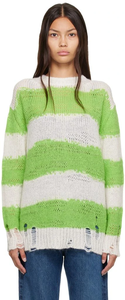 商品Acne Studios|Green & White Distressed Sweater,价格¥1436,第1张图片