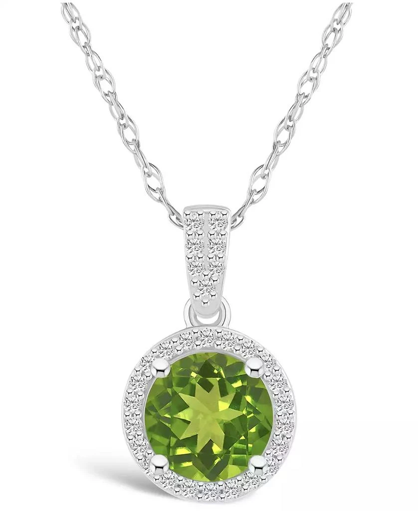 商品Macy's|Peridot (1-1/2 ct. t.w.) and Lab Grown Sapphire (1/6 ct. t.w.) Halo Pendant Necklace in 10K White Gold,价格¥2633,第1张图片