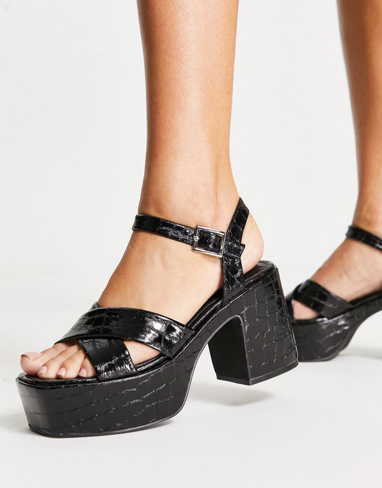 Topshop Wide Fit Sarah platform sandal in black商品第4张图片规格展示