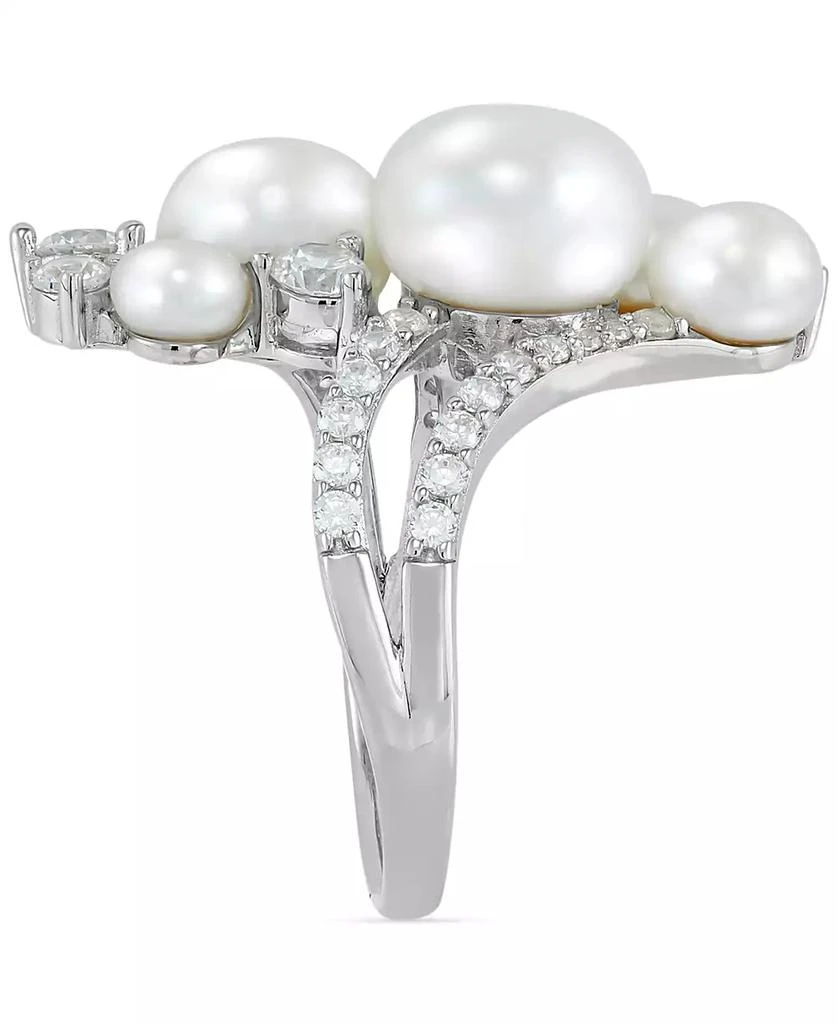 Cultured Freshwater Button Pearl (4 - 9-1/2mm) & Cubic Zirconia Cluster Ring in Sterling Silver 商品