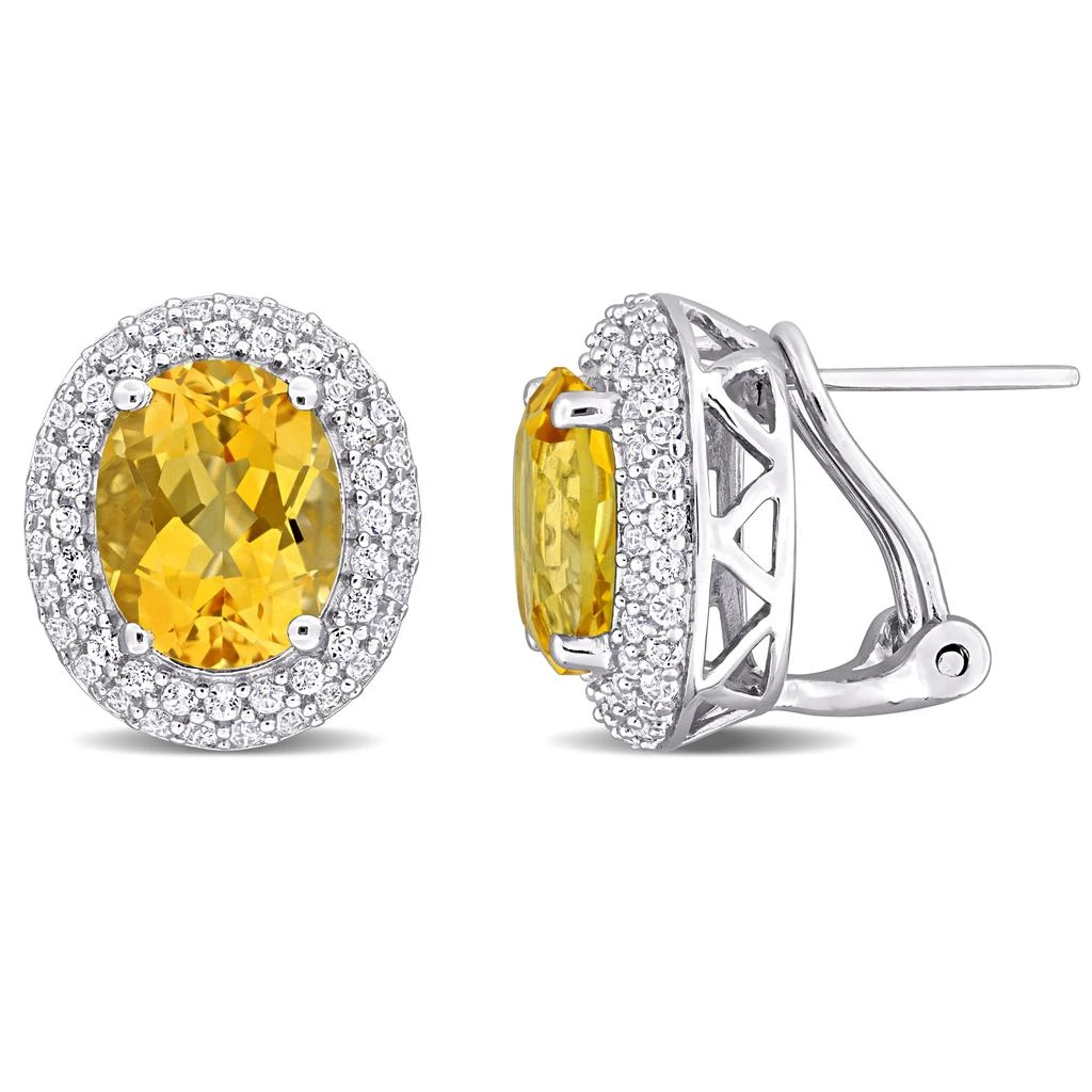 商品Mimi & Max|7 4/5ct TGW Oval-Cut Citrine and White Topaz Double Halo Leverback Earrings in Sterling Silver,价格¥1057,第1张图片