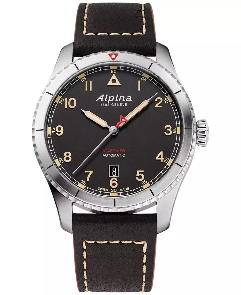 商品Alpina|Men's Swiss Automatic Startimer Black Leather Strap Watch 41mm,价格¥8875,第1张图片