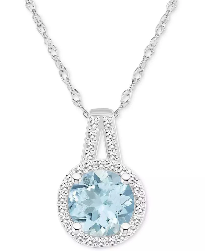 商品Macy's|Aquamarine (1-1/4 ct. t.w.) & Diamond (1/6 ct. t.w.) Halo 18" Pendant Necklace in Sterling Silver,价格¥1496,第1张图片