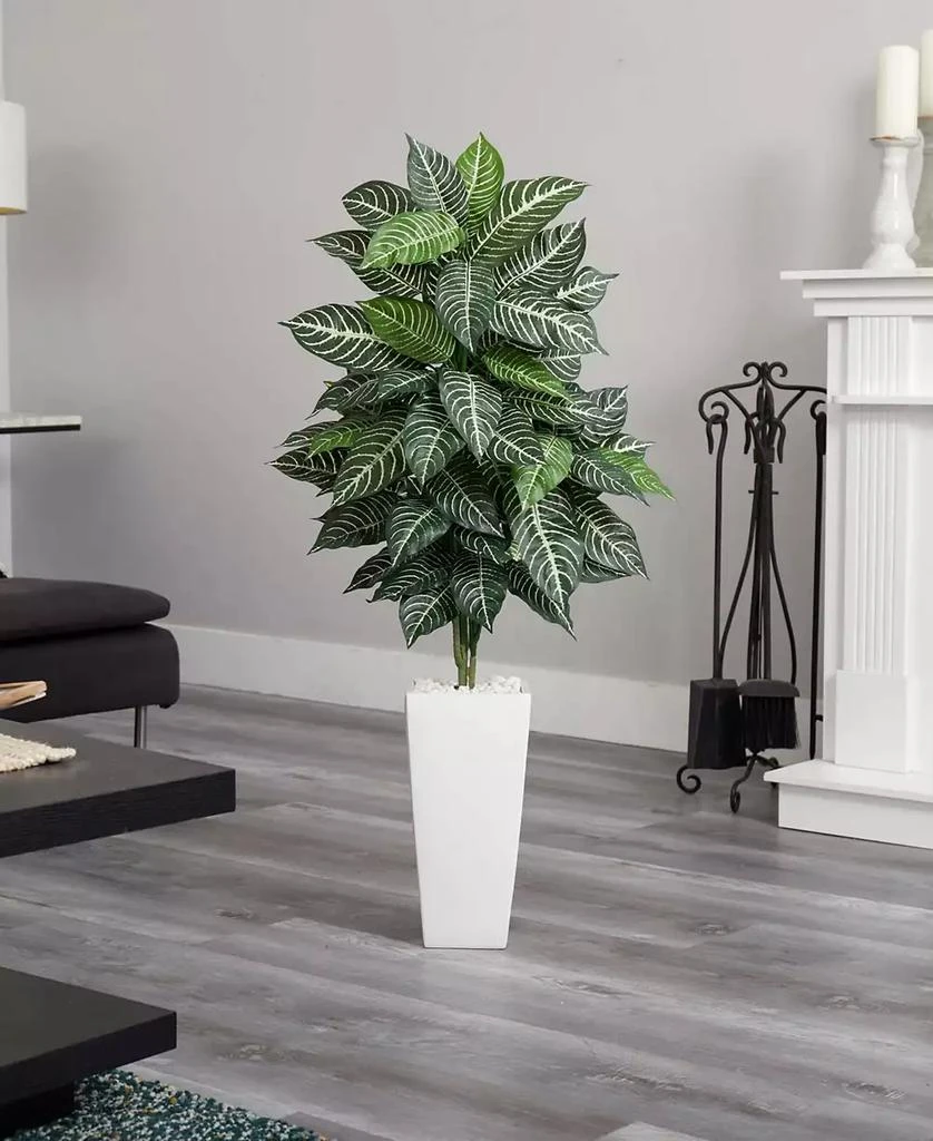 商品NEARLY NATURAL|4' Zebra Artificial Plant in White Tower Planter,价格¥946,第2张图片详细描述