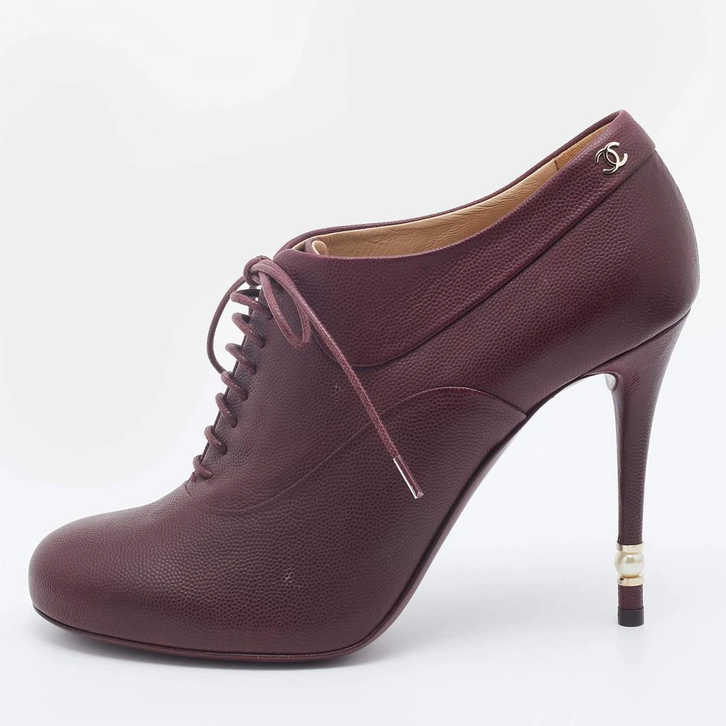 商品[二手商品] Chanel|Chanel Burgundy Leather CC Lace Up Booties Size 38,价格¥2661,第1张图片