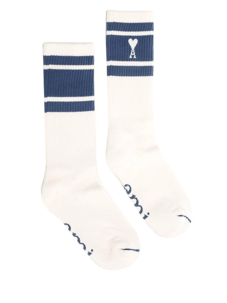 商品AMI|AMI Paris Striped Logo Intarsia Knitted Socks,价格¥396,第1张图片