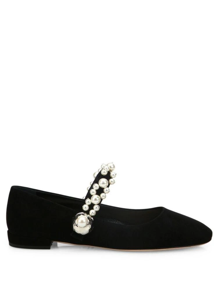 商品Miu Miu|Pearl Bead Strap Suede Mary Jane Flats,价格¥2530,第5张图片详细描述