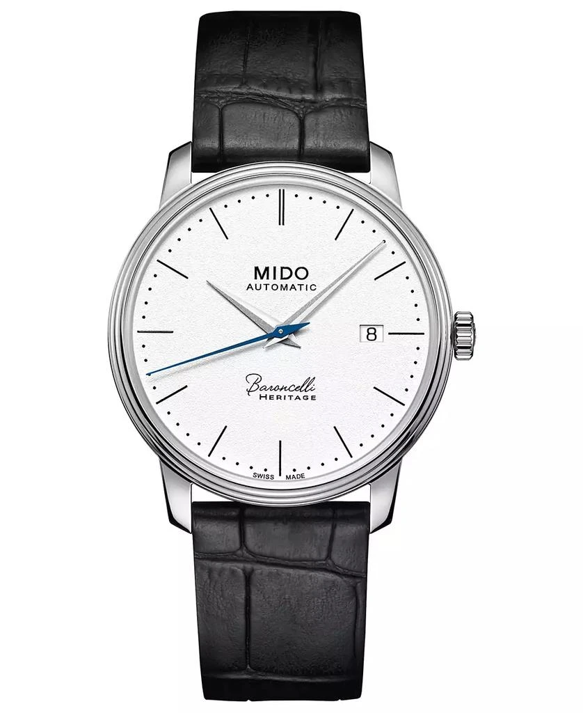 商品MIDO|Men's Swiss Automatic Baroncelli III Heritage Black Leather Strap Watch 39mm,价格¥7783,第1张图片