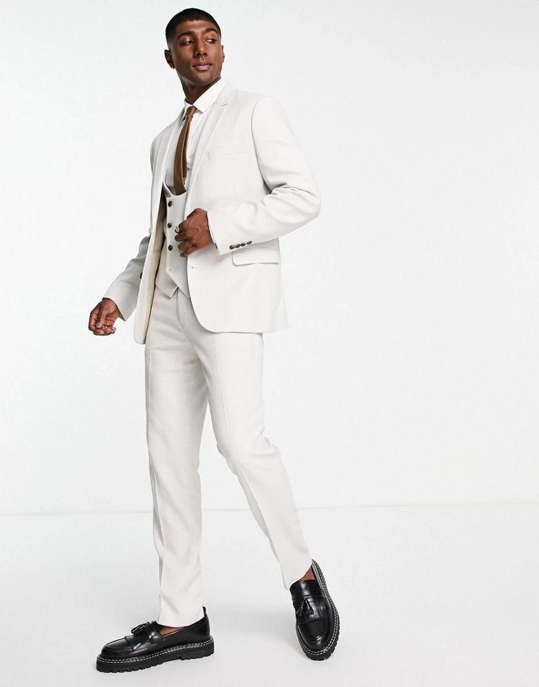 商品ASOS|ASOS DESIGN wedding slim suit jacket in stone birdseye texture,价格¥294,第3张图片详细描述