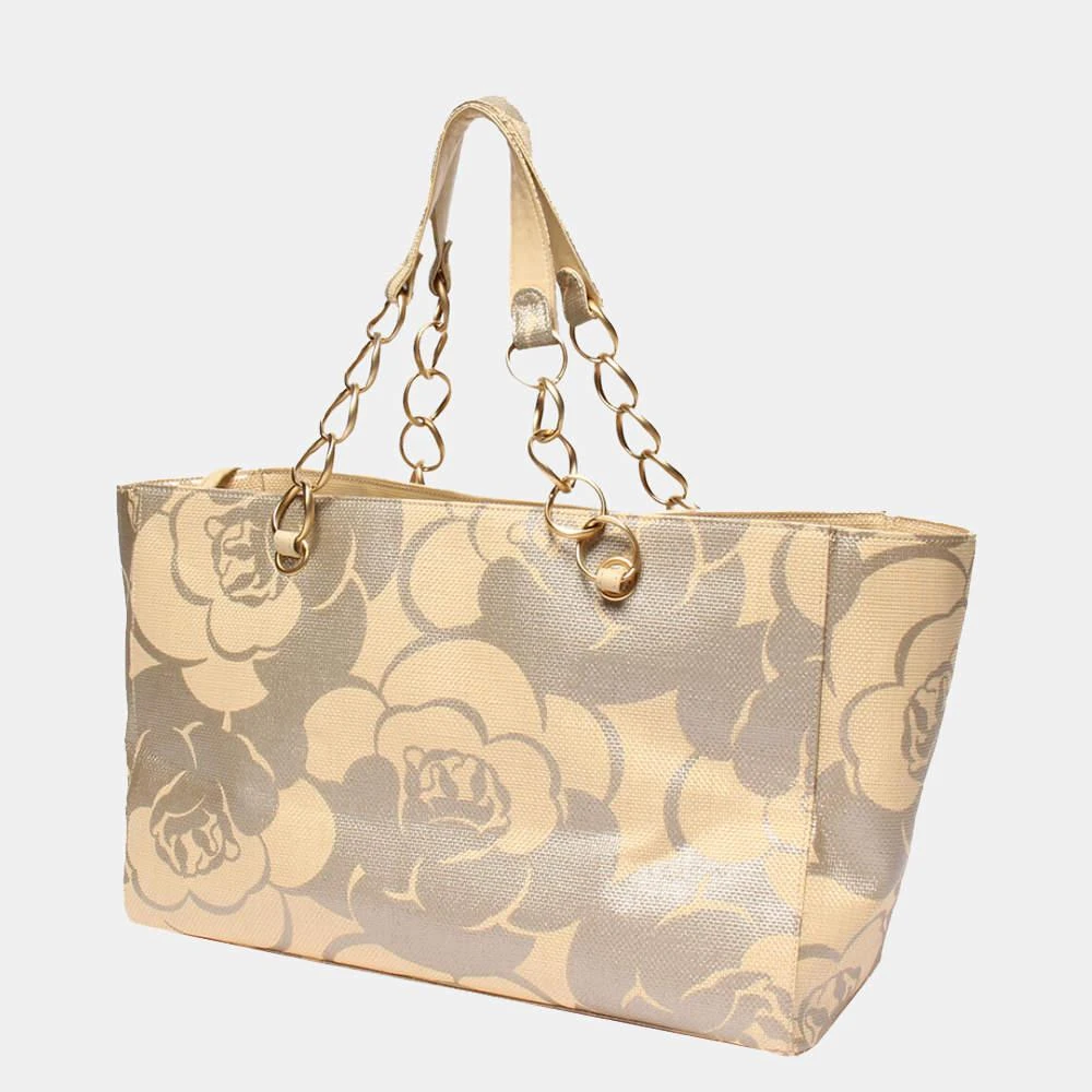 商品[二手商品] Chanel|Chanel Beige Leather Vintage Printed Floral Camellia CC Tote Bag,价格¥6569,第2张图片详细描述