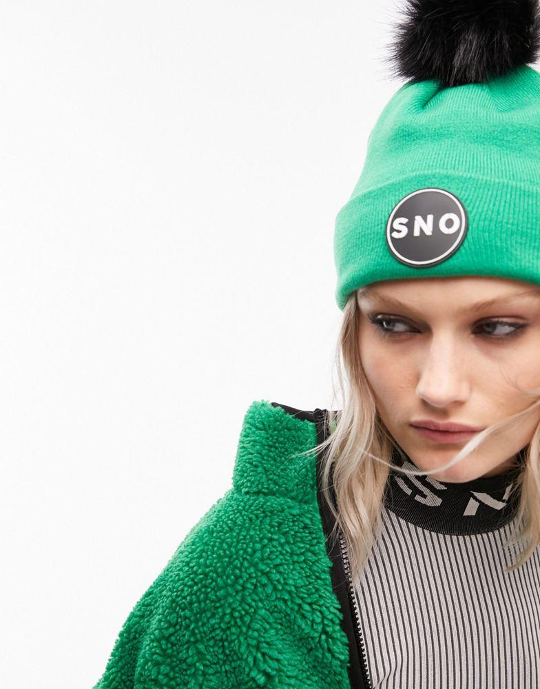 Topshop Ski fur pom beanie in green商品第2张图片规格展示