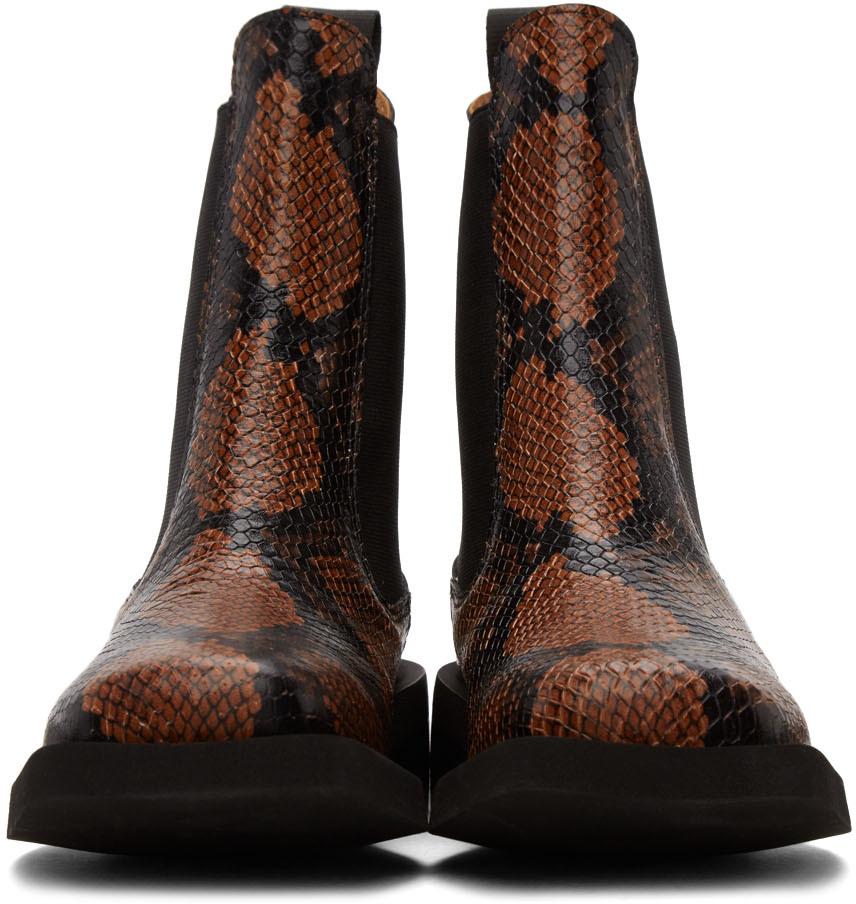 Brown Embossed Snake Chelsea Boots商品第2张图片规格展示