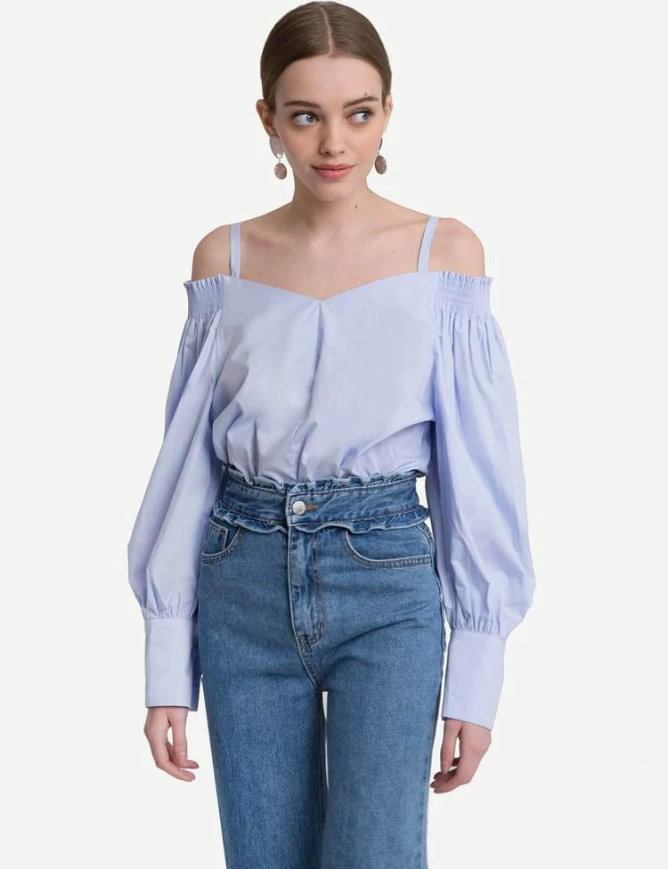 商品Pixie Market|Luna Blue Off The Shoulder Shirt,价格¥843,第4张图片详细描述